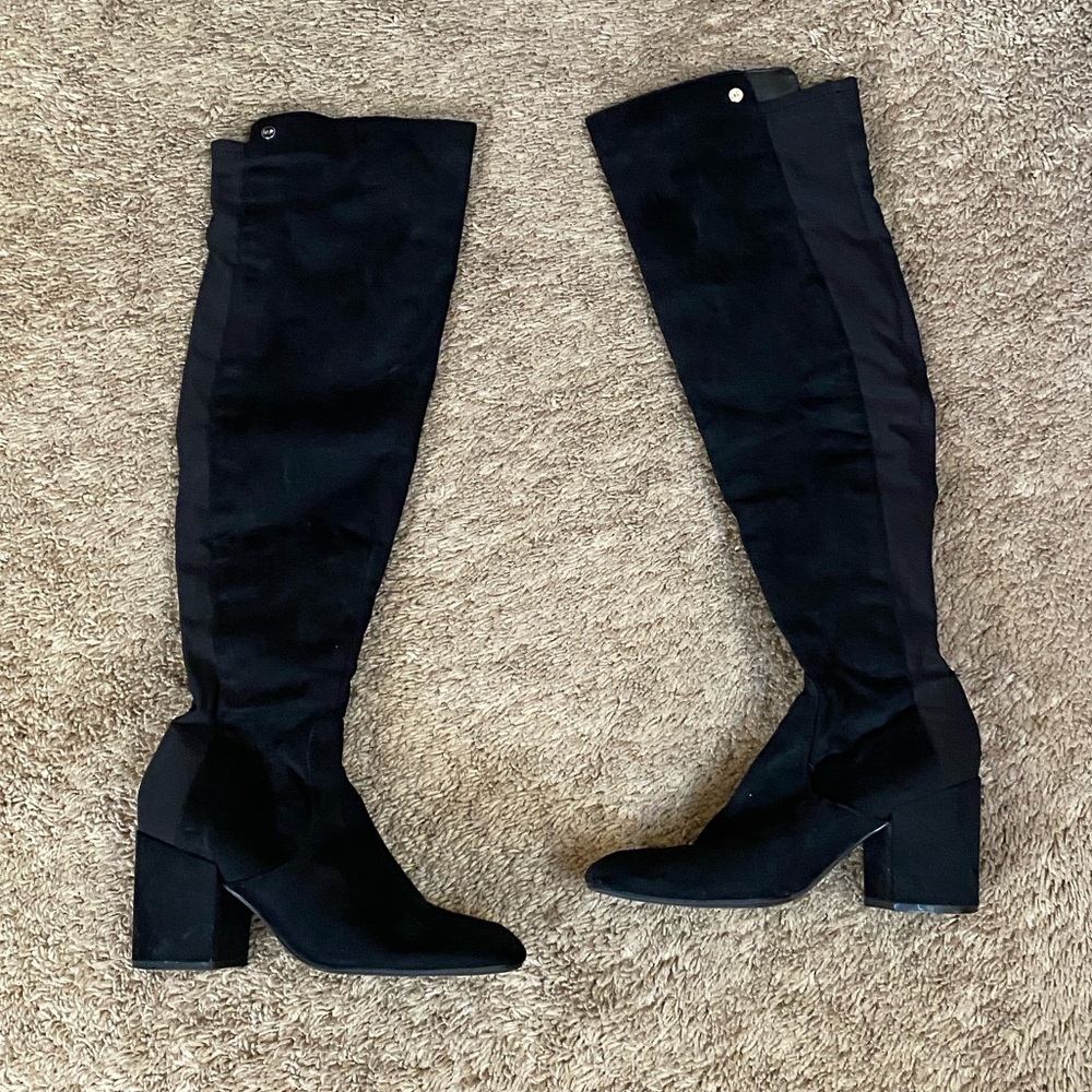 Marc Fisher Black Faux Suede OTK Over The Knee High Boots